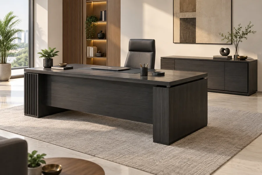 Charcoal executive desk with matching credenza