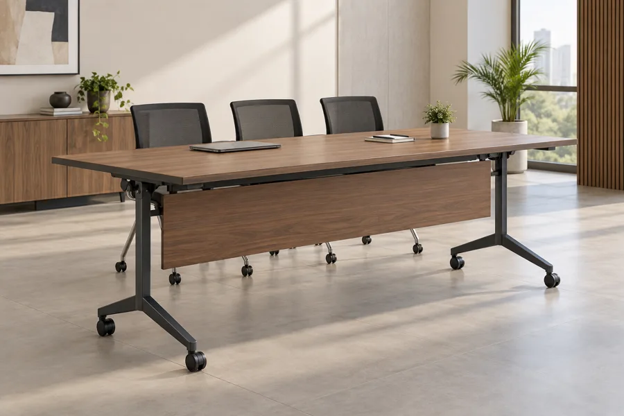 Modular folding meeting table with steel frame