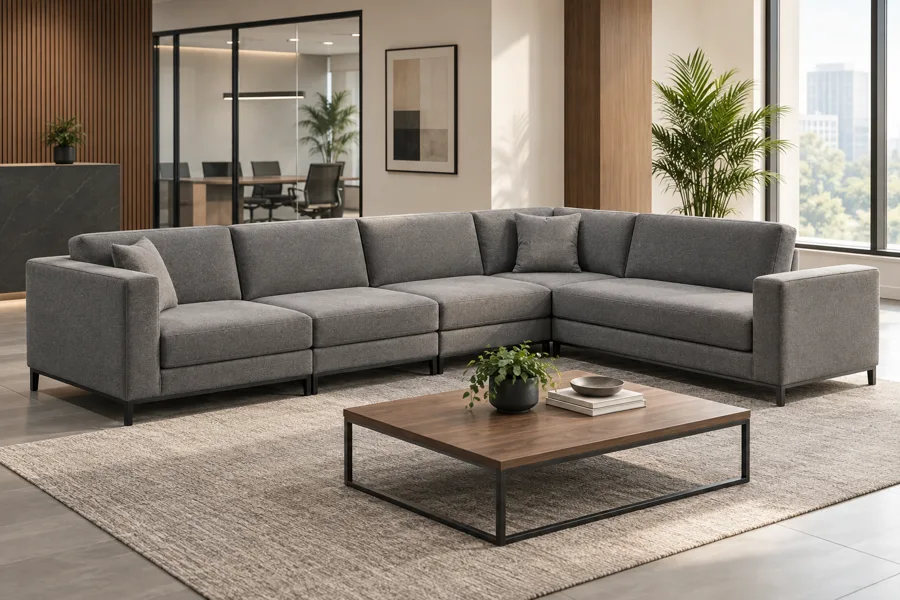 Modular grey sectional office sofa