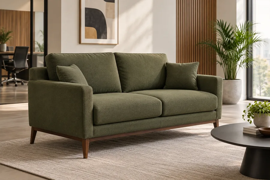 Olive upholstered compact lounge sofa