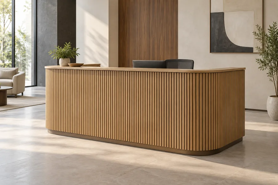 Oak slatted reception counter