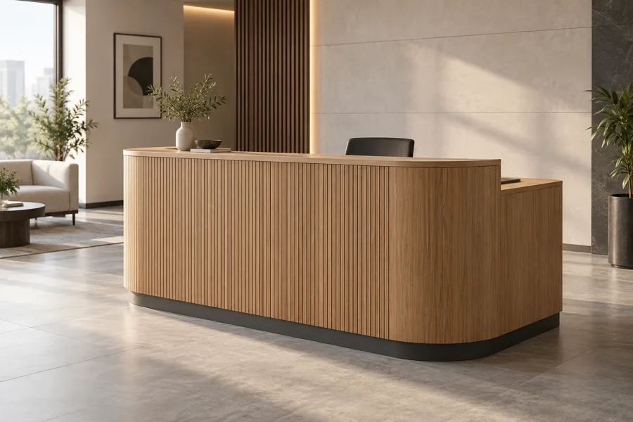 Rounded oak reception counter
